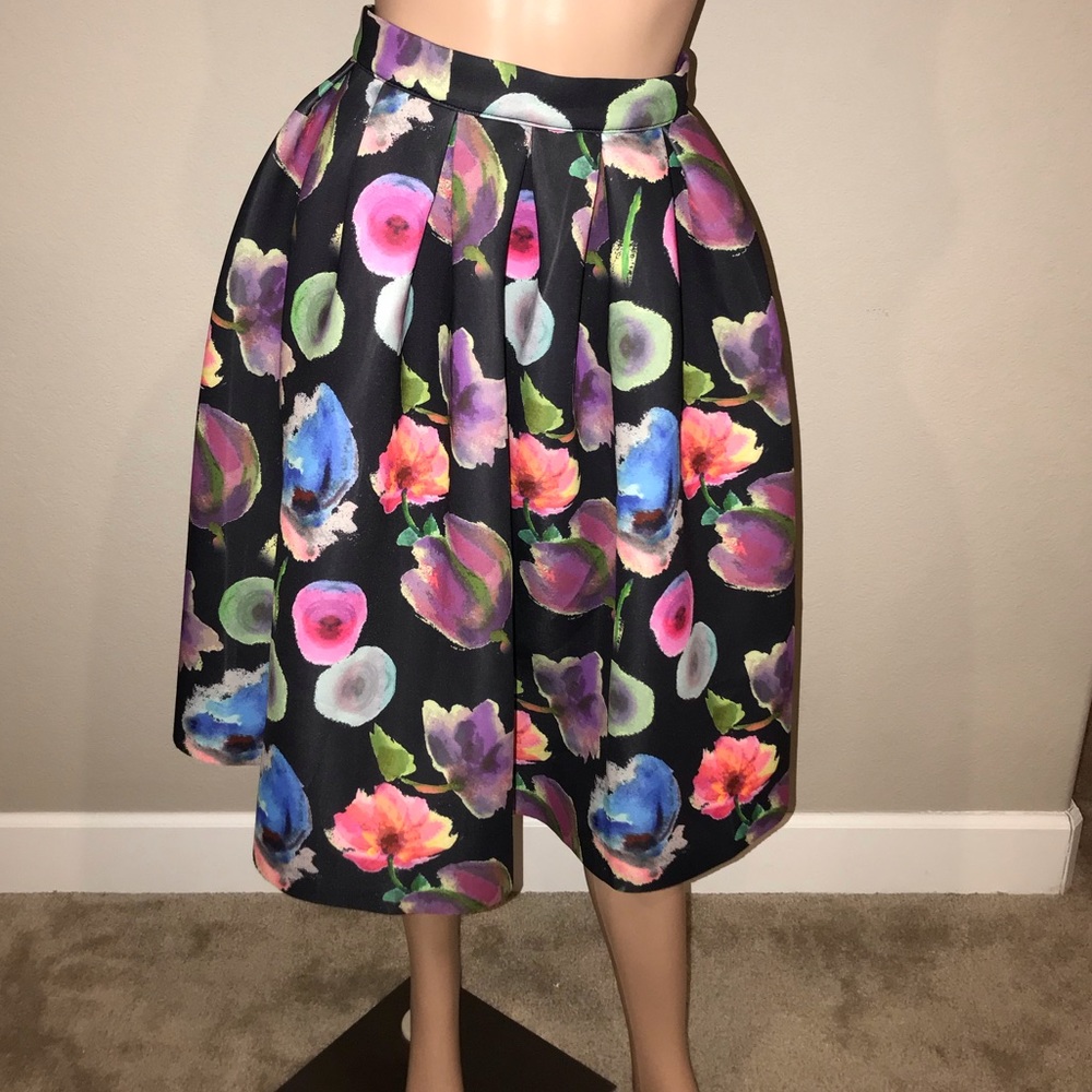 Renamed NEW Black Womens Floral Print A-Line Skirt